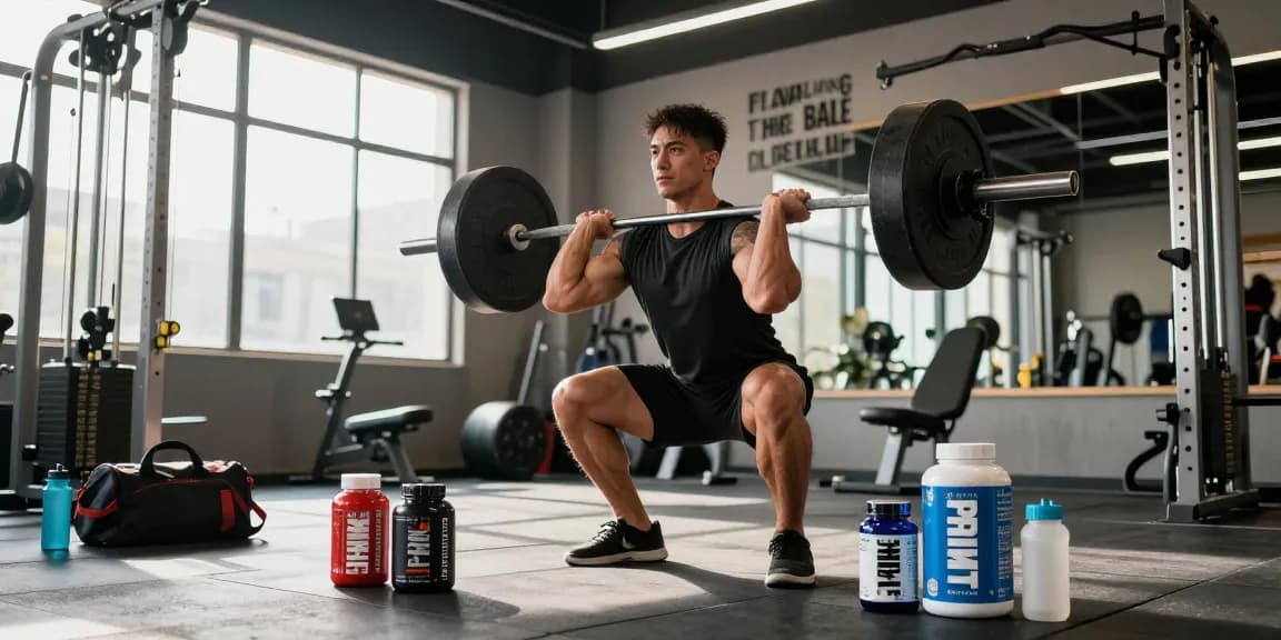 Prime Pharma Steroïden Winkel met een bodybuilder die intensief traint in een moderne sportschool.