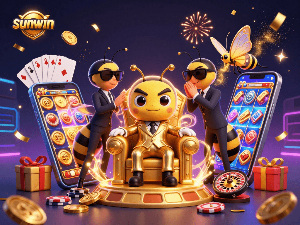 Experience sunwin's thrilling slots with vibrant 3D bumblebee mob boss and game elements.