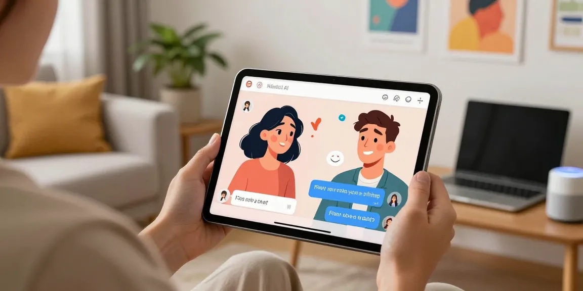 Engaging NSFW AI chat experience on a tablet, showcasing lifelike character visuals.