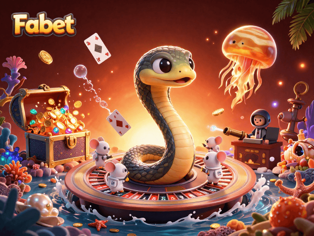 Experience Fabet's thrilling cosmic casino scene with vibrant betting action and dynamic characters.