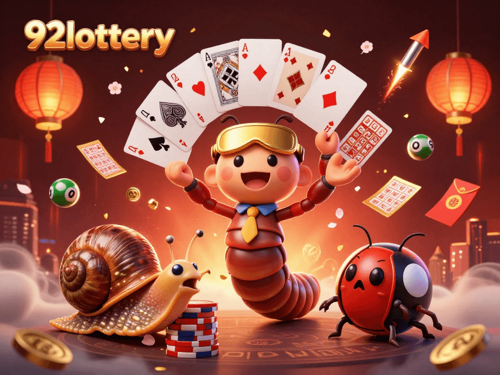 Engaging players in 92lottery with a dynamic scene featuring lottery characters and elements.