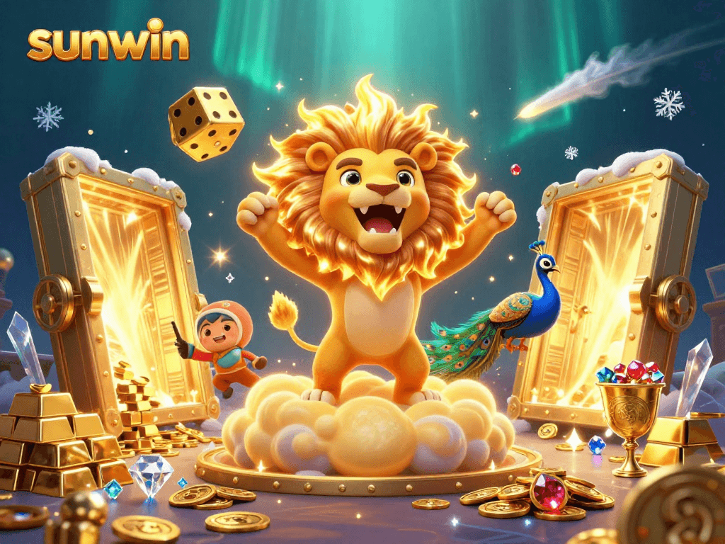 Experience thrilling wins with sunwin in a vibrant, dynamic casino illustration.