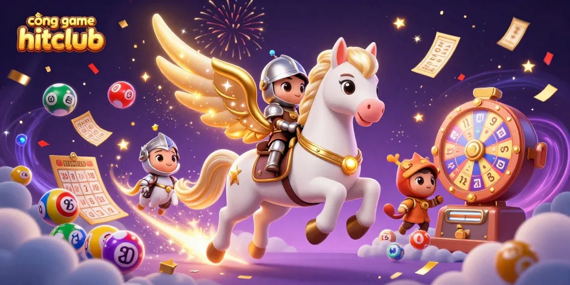 Experience the magic of cổng game hitclub with vibrant lottery elements and an enchanting 3D scene.