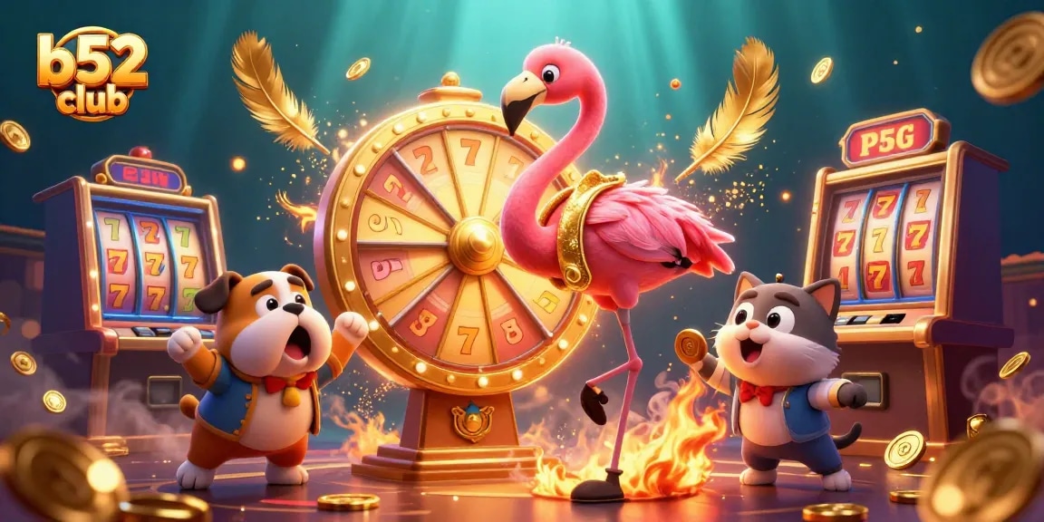 Experience thrilling wins at b52 club with a vibrant 3D casino scene featuring a lively game show.