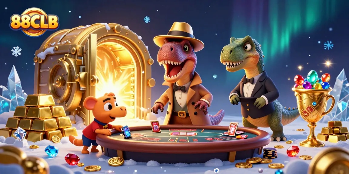 88CLB velociraptor card counter blends into a blackjack scene with gold treasures and dynamic casino elements.