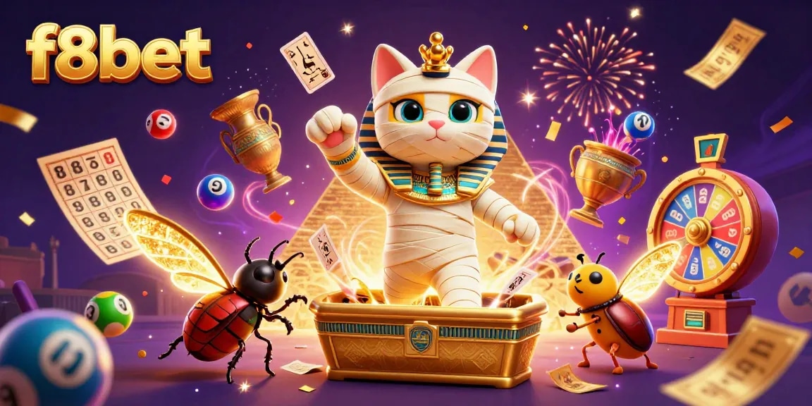 Experience the excitement at f8bet with a dynamic 3D depiction of gaming elements and characters.