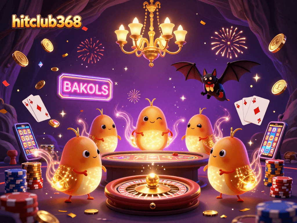 Experience the thrill at hitclub368 with glowing glowworms and a bat dealer in a vibrant casino setting.
