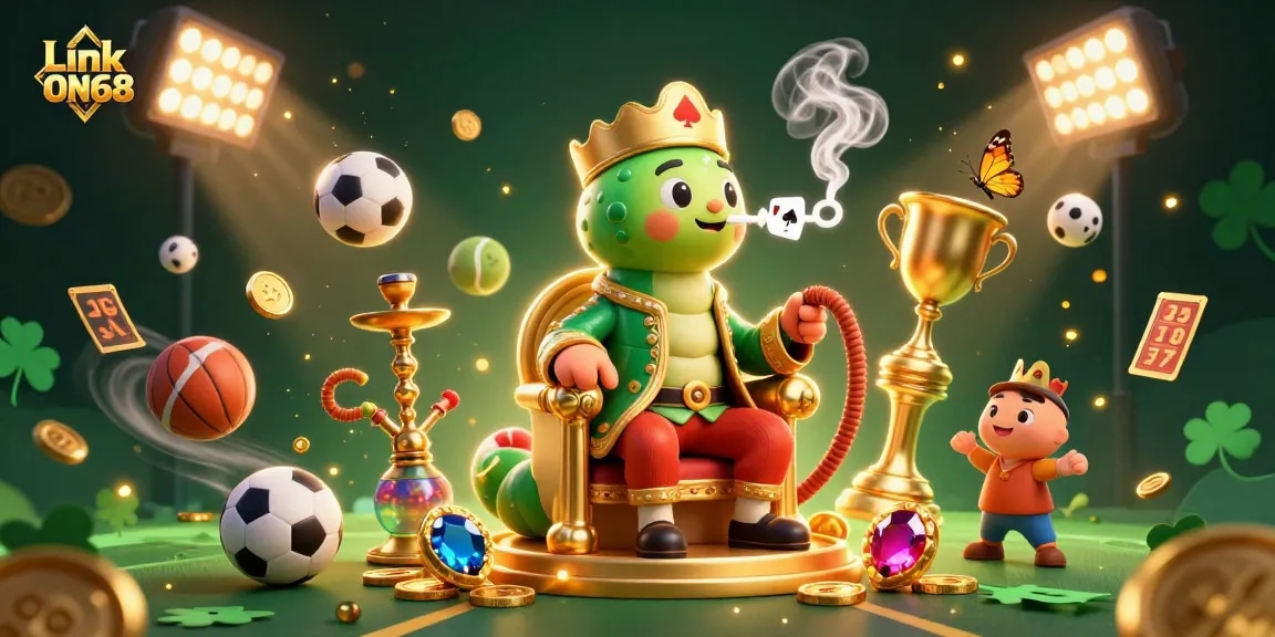Engage with Link ON68 featuring a whimsical 3D caterpillar in a casino setting, showcasing dynamic sports elements.