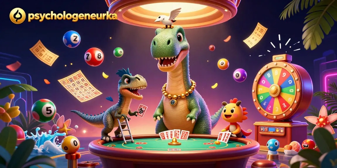 Speel levendige spellen bij psychologeneureka met een cartoon brontosaurus en kleurrijke elementen.