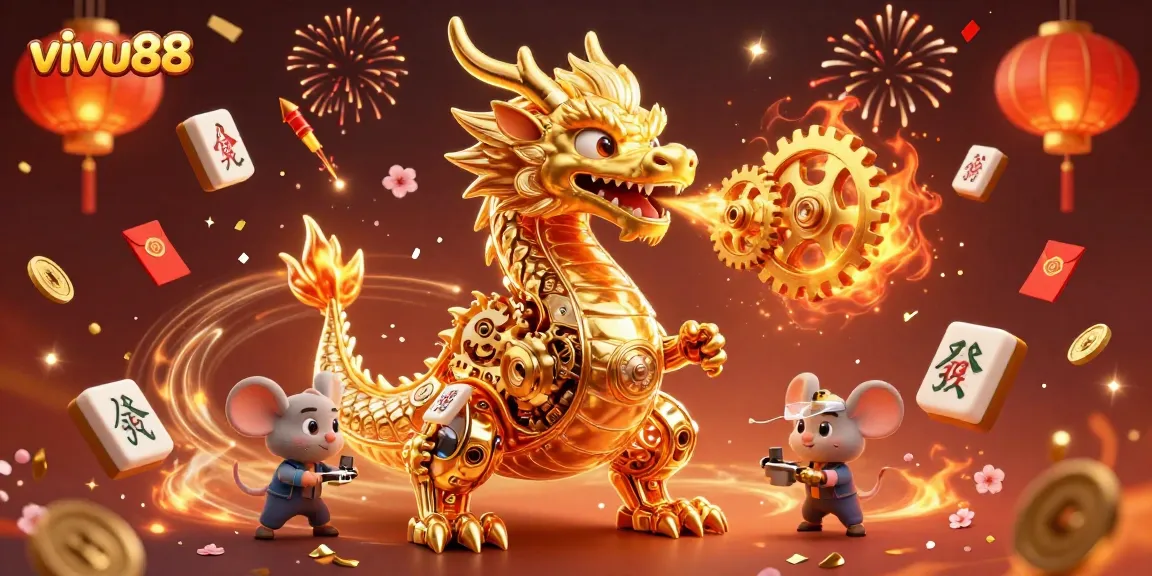 Experience thrilling gameplay at vivu88 with 3D golden dragon and magical casino elements.