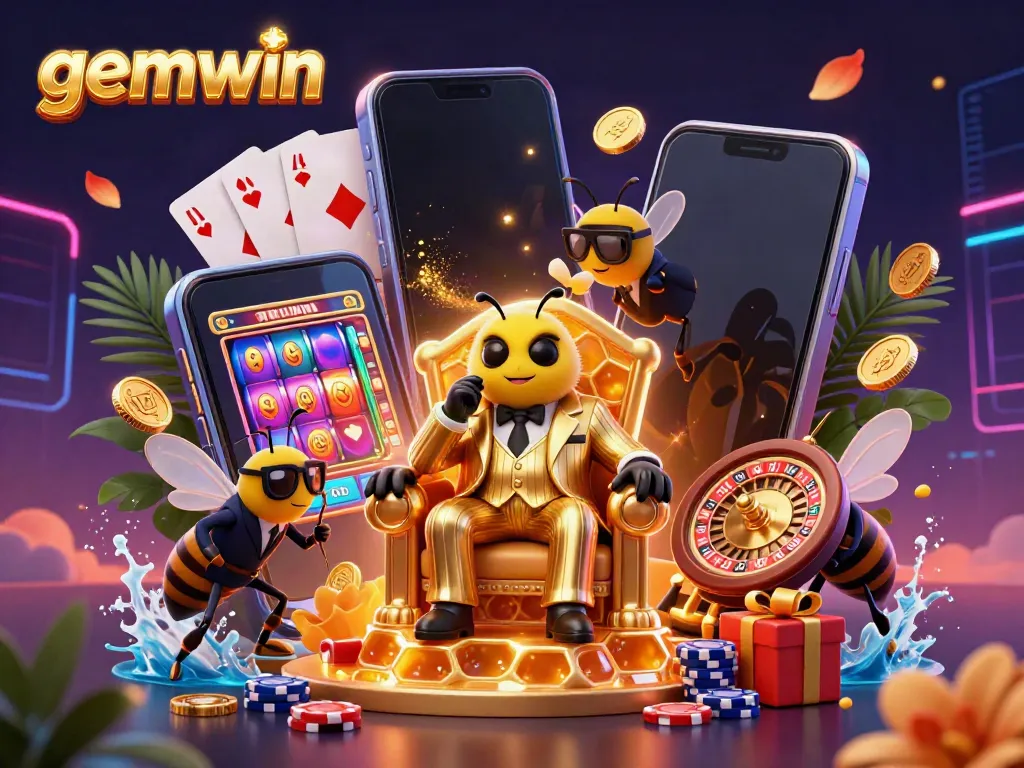Experience the excitement of gemwin's casino games with a dynamic 3D illustration featuring a buzzing bumblebee mob boss.