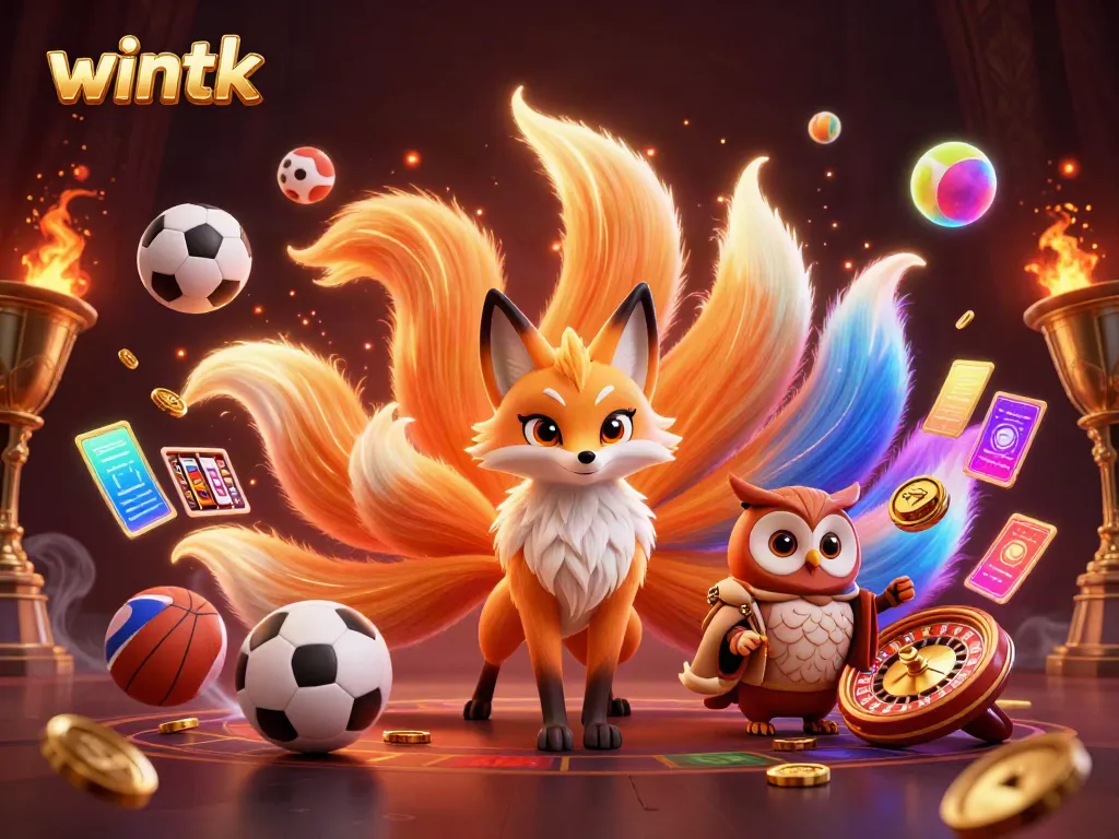 Engage in thrilling casino fun with wintk in an energetic digital illustration featuring lively characters and dynamic gaming elements.
