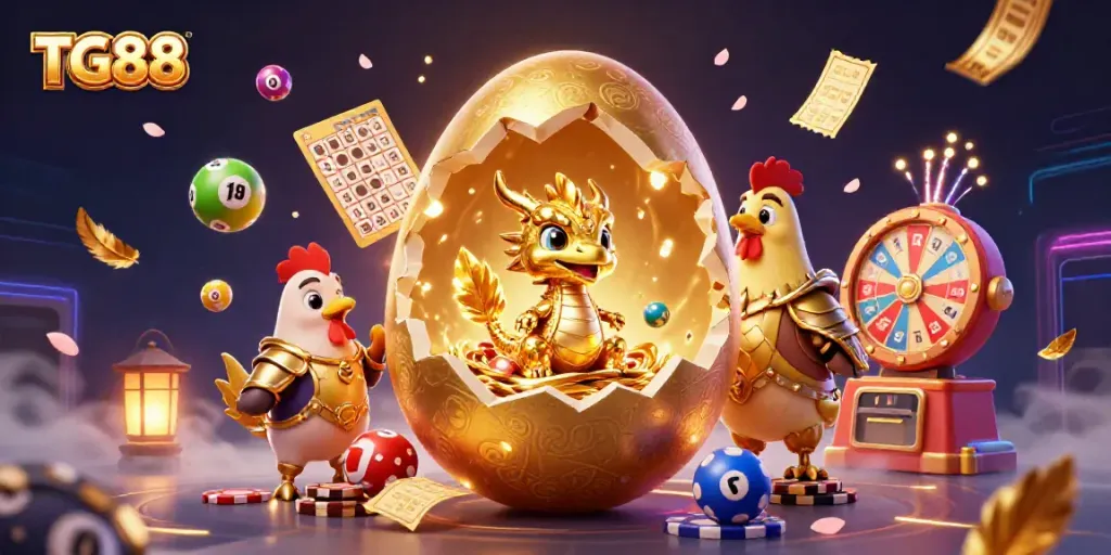 Engage in thrilling online games with TG88, featuring a golden dragon amidst vibrant casino elements.
