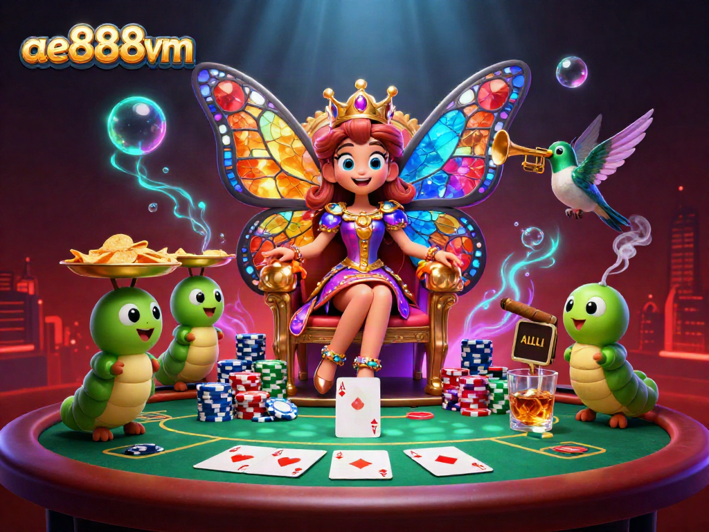 Engage in thrilling poker action with bright visuals and the signature ae888vm branding.
