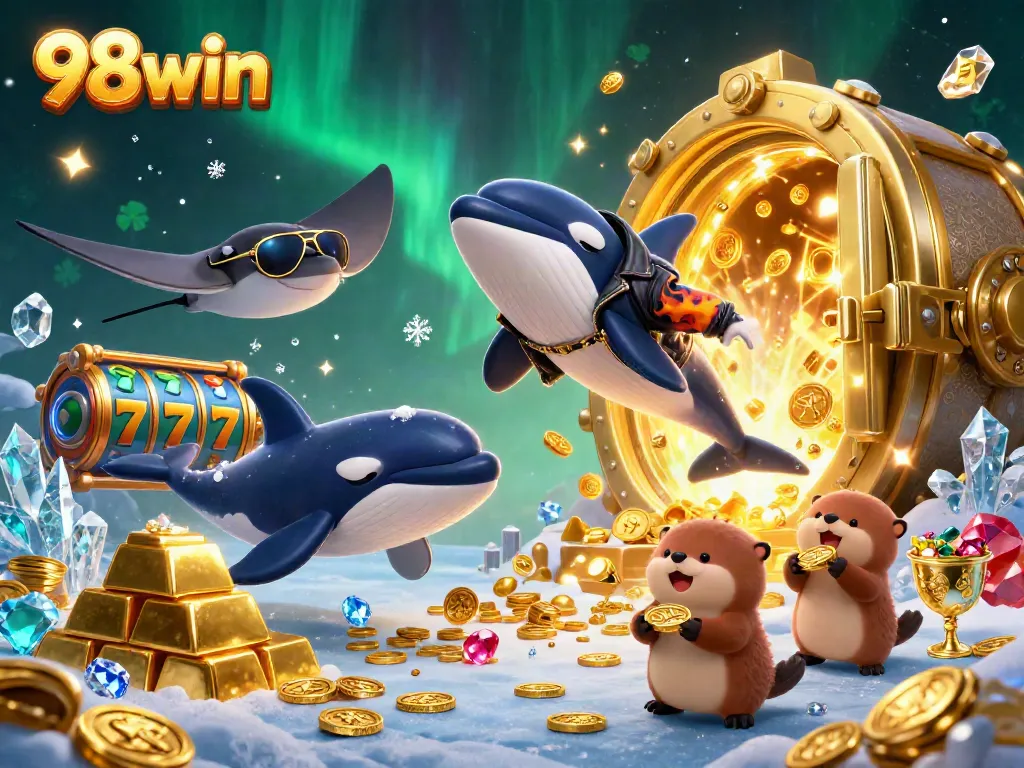 Capture exciting casino action with 98win's thrilling slot games featuring dynamic characters and vibrant elements.