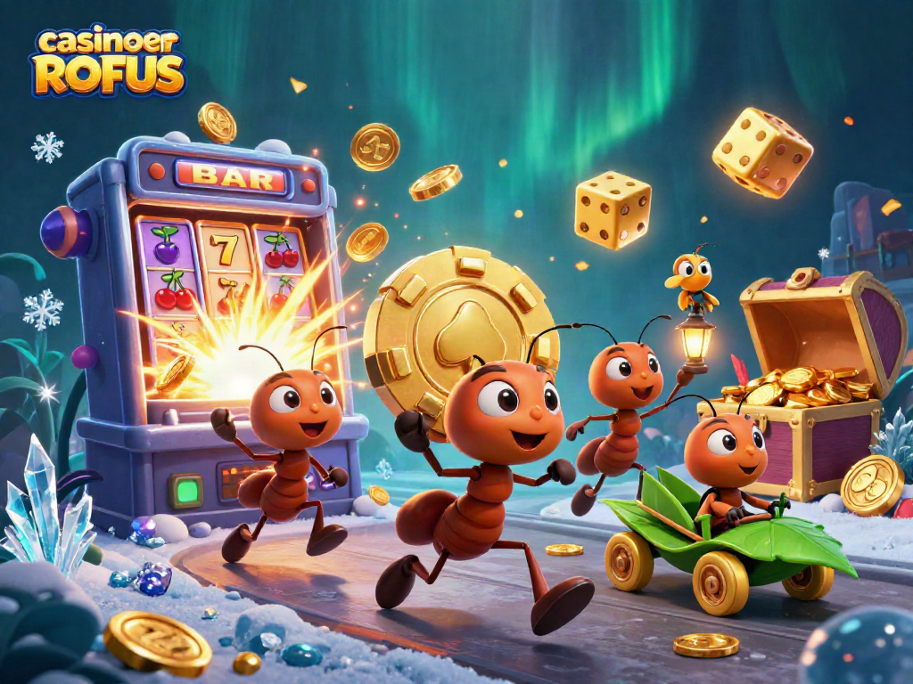 Experience the thrill of casinoer uden ROFUS with vibrant ants heisting a massive poker chip.