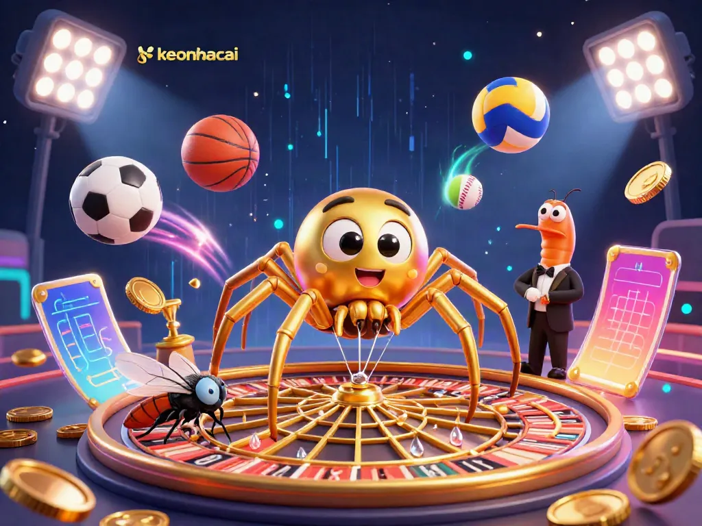 Engage with the keonhacai betting scene featuring animated characters and sports elements in a vibrant environment.