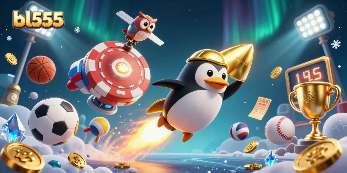 Experience exhilarating gaming action with bl555's vibrant casino universe filled with golden coins and sports.