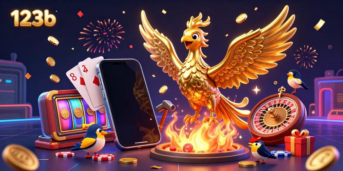 Experience the thrill of winning with 123b in this vibrant casino illustration showcasing gold coins and exciting game elements.