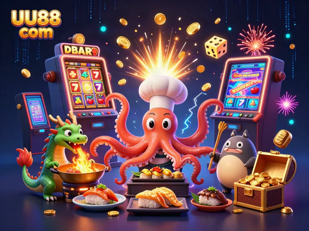 Experience the excitement of UU88 com with dynamic 3D casino elements and characters in an engaging scene.