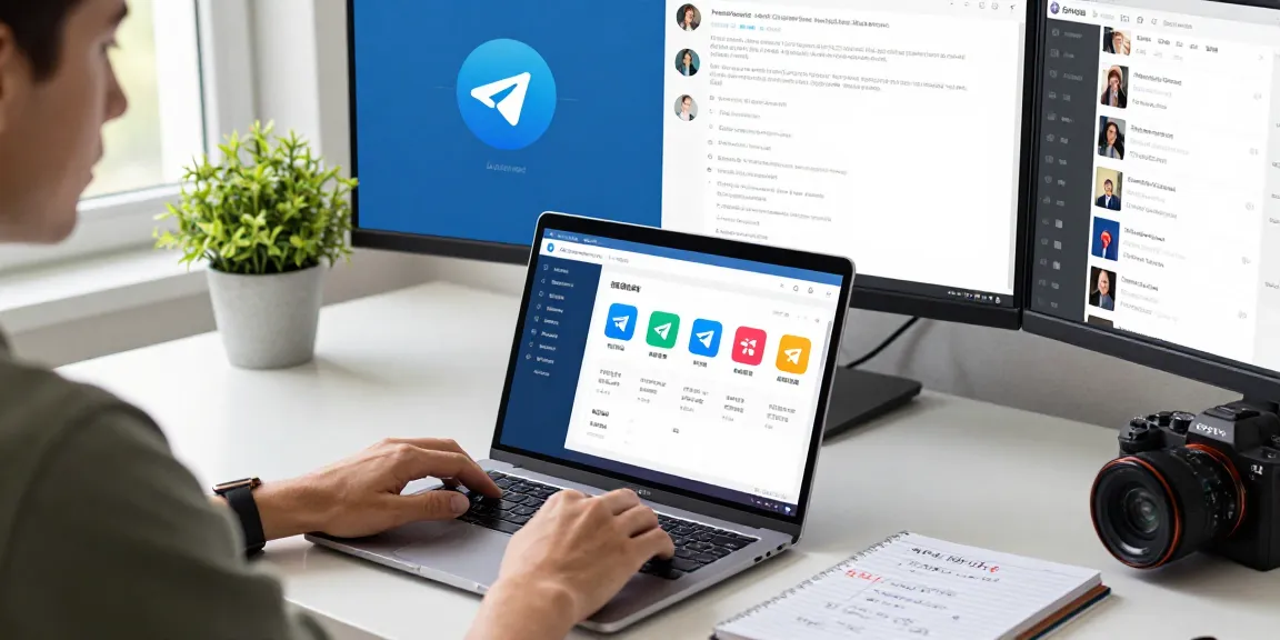 Adjusting the Telegram Chinese Version settings in a modern workspace, showing vibrant language pack options.