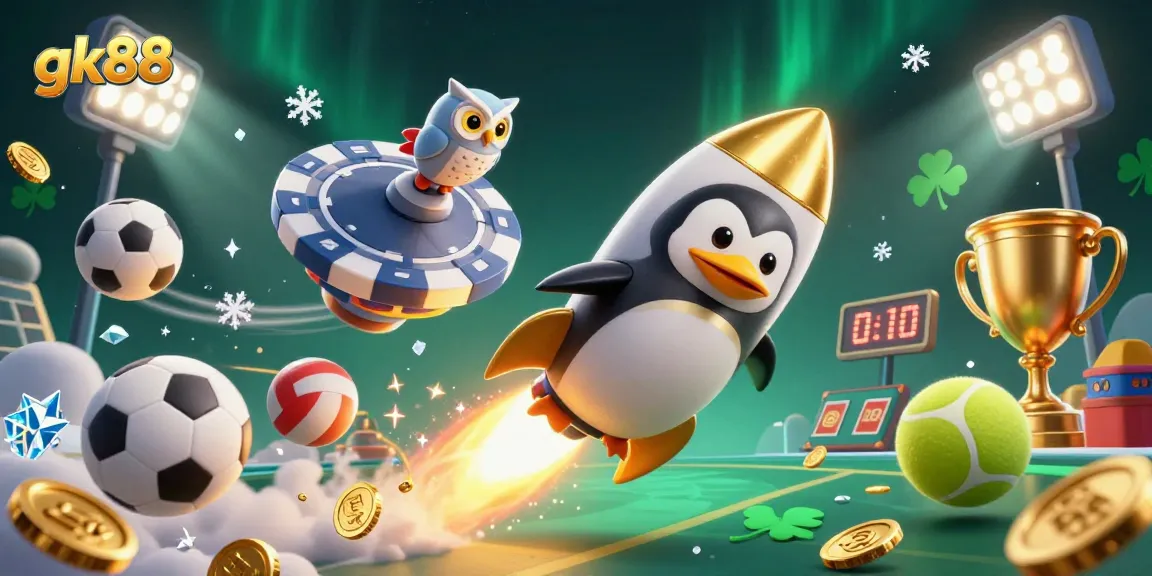 Experience exciting online gaming with gk88, featuring a vibrant casino-themed 3D illustration.