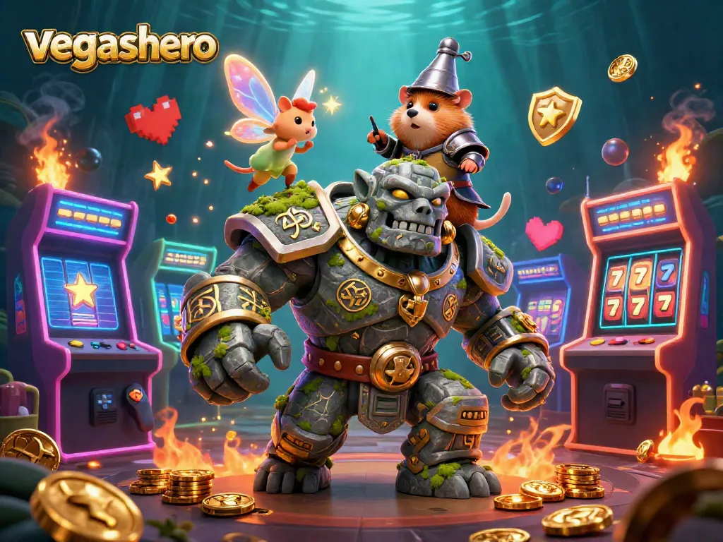 Experience the excitement of vegashero in this vibrant casino-themed scene with magical characters.