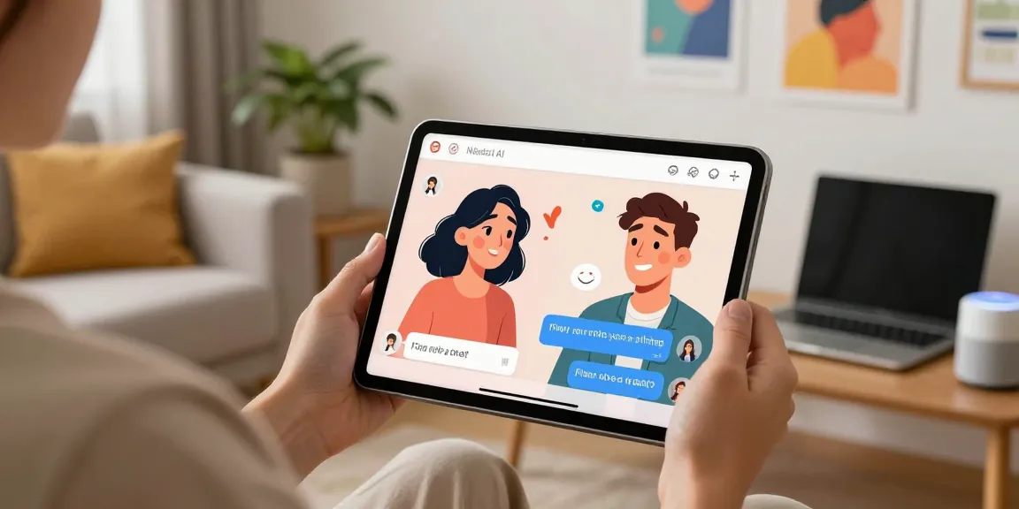 Engaging NSFW AI chat experience on a tablet, showcasing lifelike character visuals.