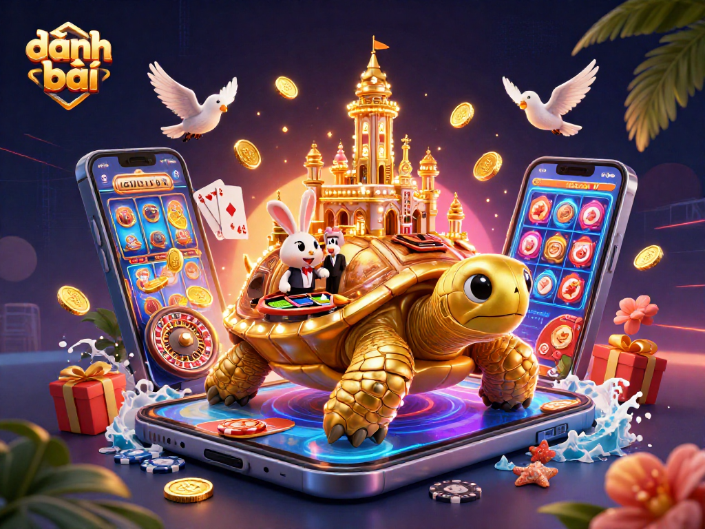 Engage in đánh bài with lively characters and dynamic casino elements celebrating a vibrant gambling experience.