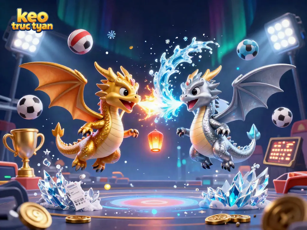 Experience the excitement of keo truc tuyen with dynamic 3D dragons and sports betting elements.