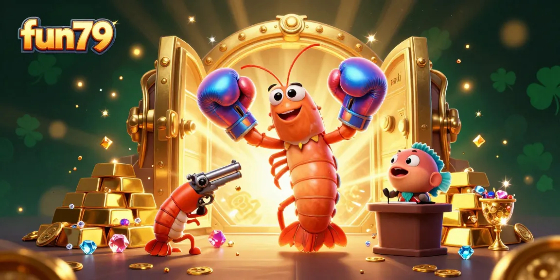 Experience fun79's thrilling moments with vibrant characters and luxurious gaming elements in an action-packed casino scene