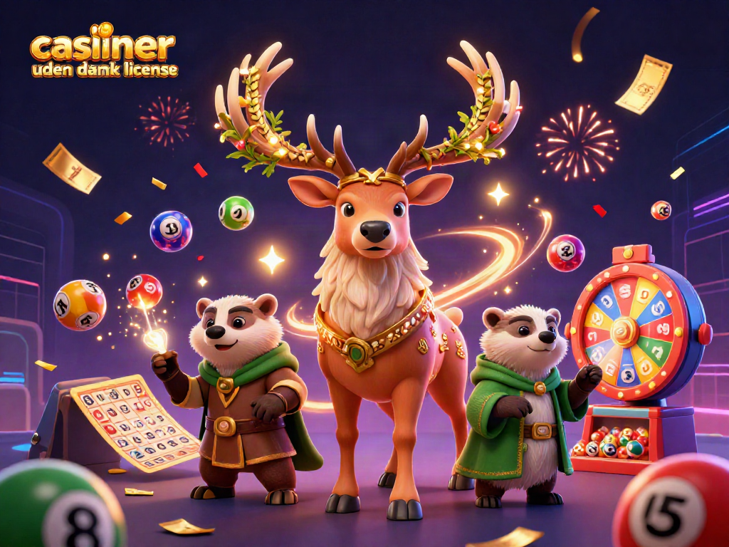 Play vibrant games at online casinoer uden dansk licens with colorful lottery balls and prizes, engaging visuals.