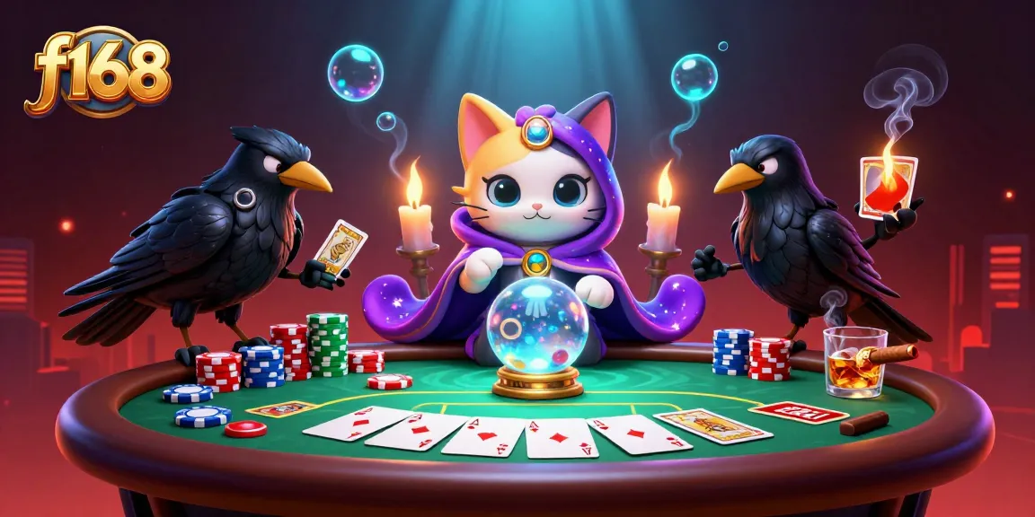 Experience thrilling gaming at f168 with a captivating mystical casino scene featuring charismatic characters.