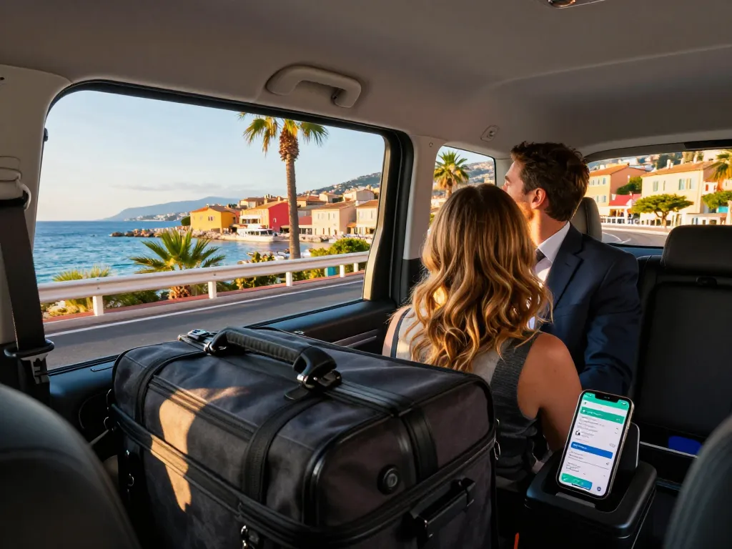 Taxi Saint-Tropez avec un véhicule de luxe, vues panoramiques et chauffeur professionnel.