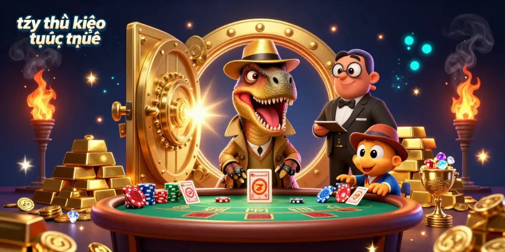 Visualize tỷ lệ kèo trực tuyến at a dynamic sports betting scene with cartoon dinosaurs.