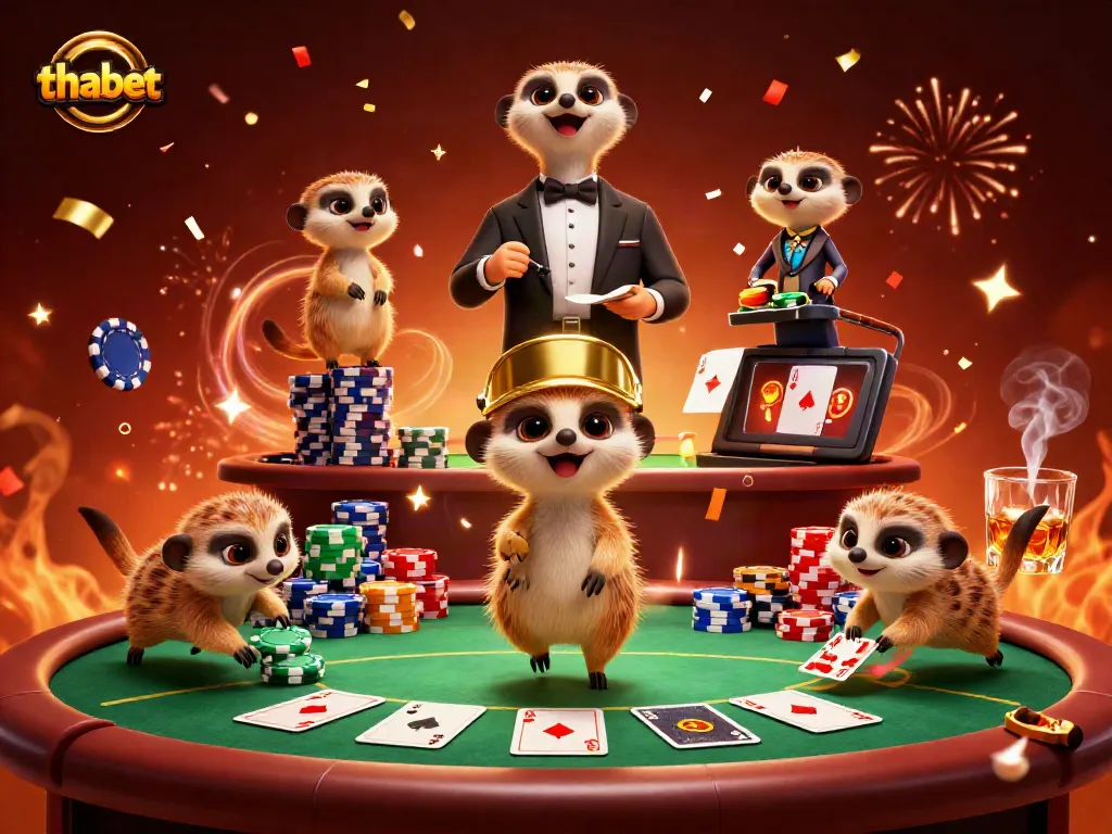 Experience the excitement of thabet with meerkats running a colorful casino operation.