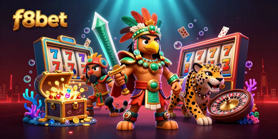 Engage with f8bet's thrilling casino atmosphere featuring vibrant warriors and slot games