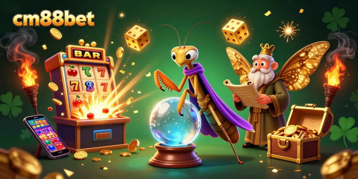 Experience thrilling gameplay at cm88bet featuring vibrant slot machines, a fortune teller, and captivating casino elements.