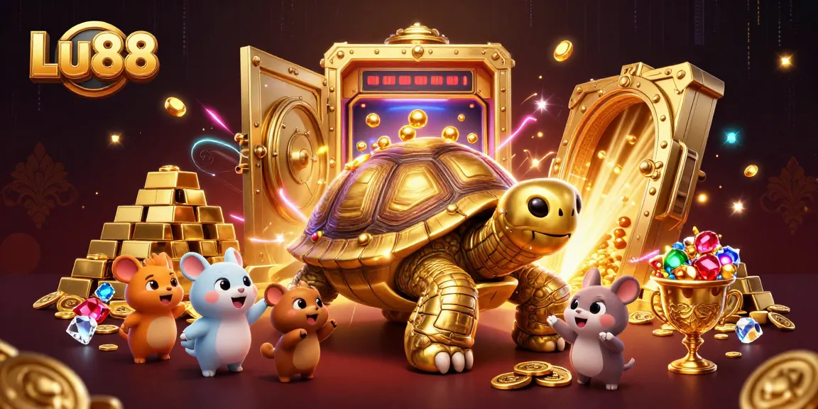 Engage with Lu88's thrilling games featuring a golden tortoise pinball machine and treasure vaults.