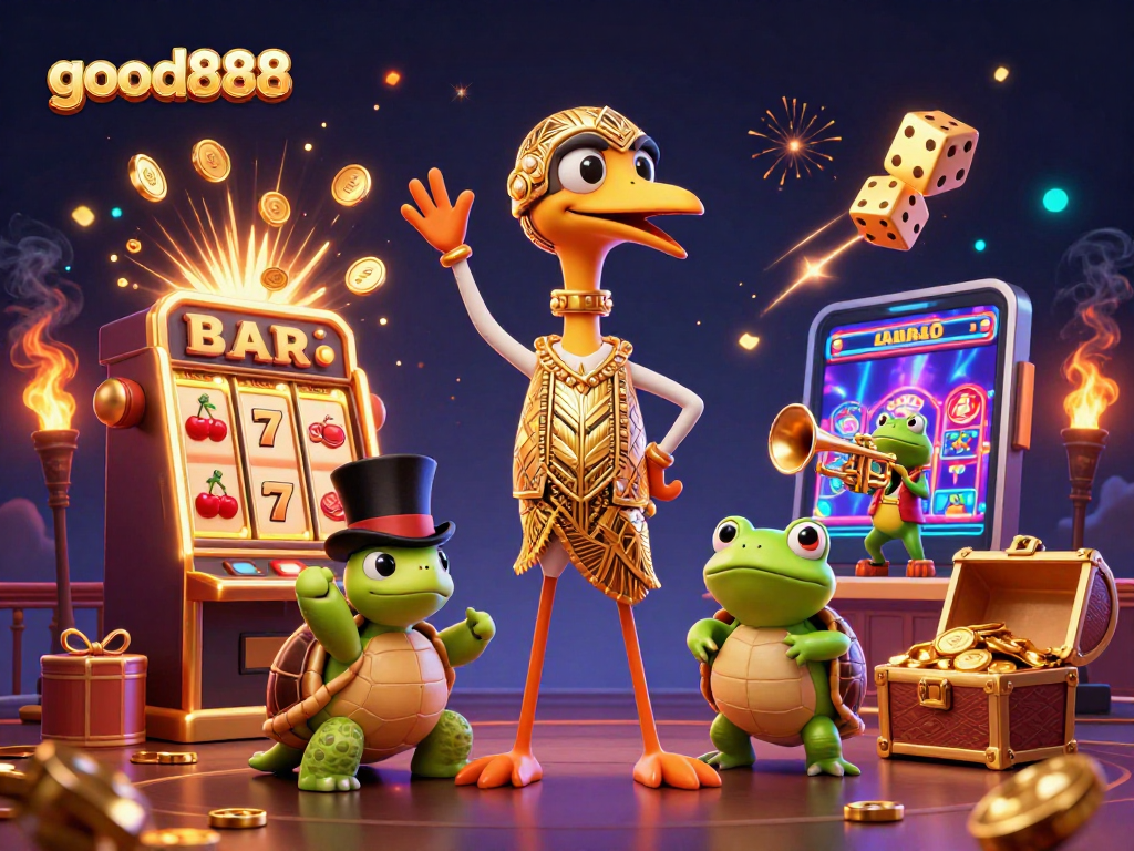 Win big with good888 at a colorful casino scene featuring dynamic characters and exciting game elements.