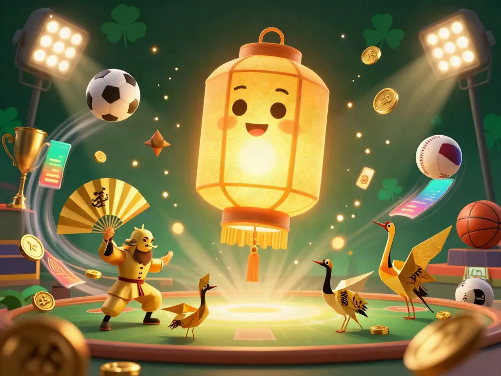 Experience TX88's vibrant gaming world with a glowing lantern spirit amidst dynamic sports action and casino elements.