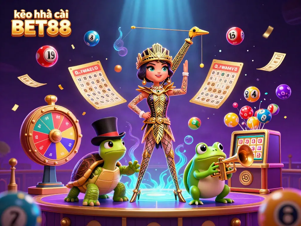 Engage in the vibrant environment of kèo nhà cái BET88 represented with colorful elements, animated characters, and lively action.