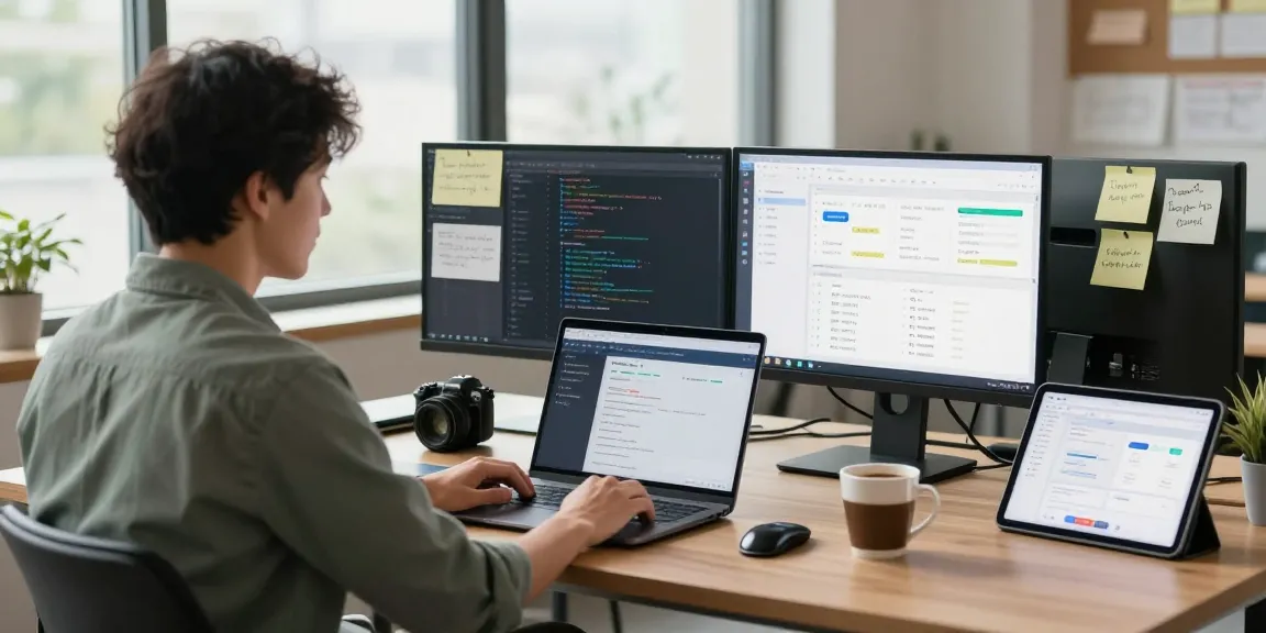 Build internal tools with AI, highlighting a programmer coding in a modern workspace.