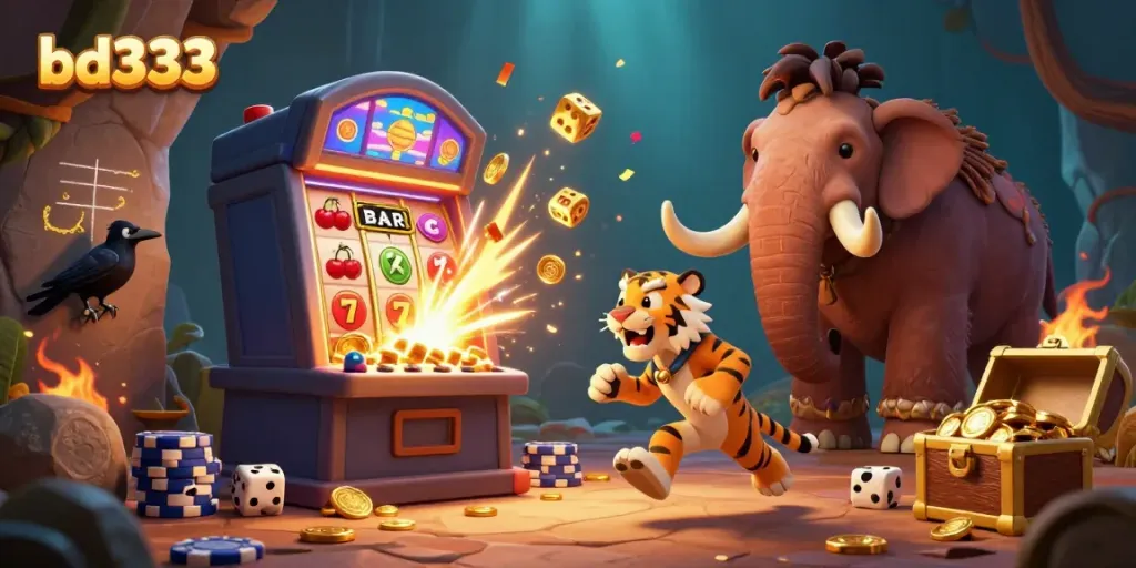 Experience the excitement of bd333 as a caveman and sabertooth tiger run a prehistoric casino filled with thrilling games and bonuses.
