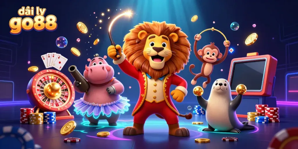 Unleash excitement with đại lý go88 in a dynamic casino scene featuring a colorful circus theme.
