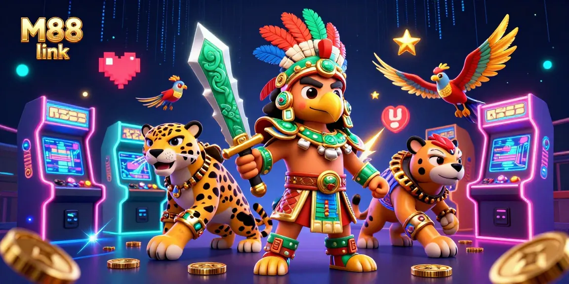 Engage with thrilling gaming experiences on M88 link featuring dynamic 3D animated warriors in a vivid casino scene.