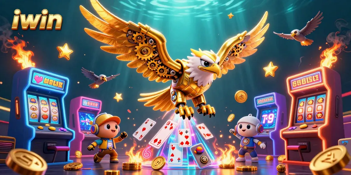 Experience thrilling iwin games with vibrant arcade action, featuring a golden eagle amidst colorful visuals.