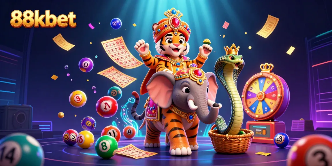 Win big at 88kbet with an exciting 3D casino scene featuring vibrant games and characters.