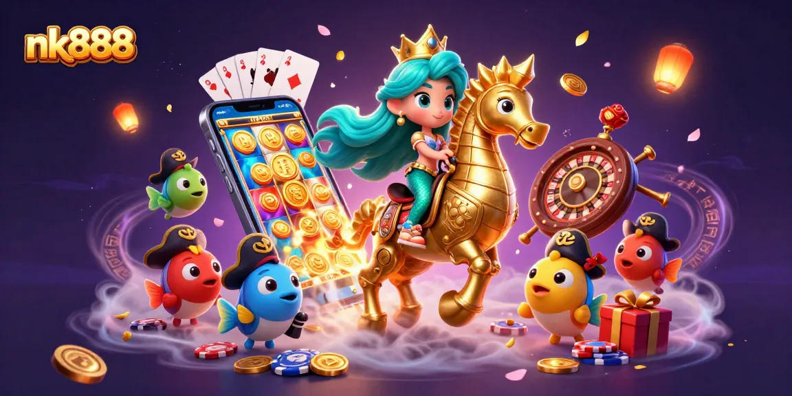 Engage in thrilling gaming adventures at nk888 with a vibrant, detailed casino illustration.